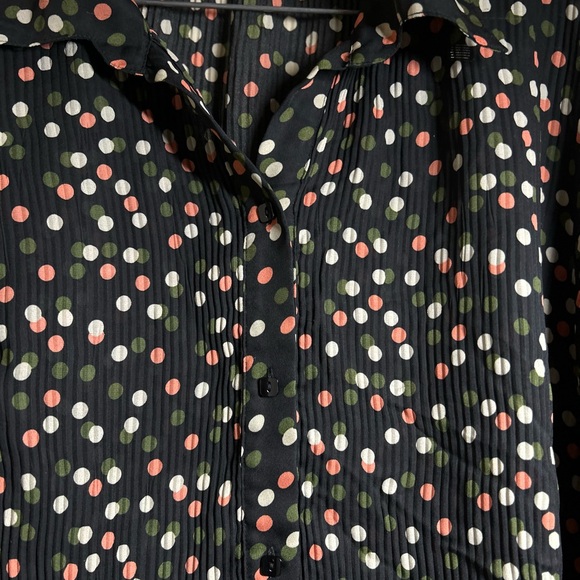 ASOS Womens Pleated Polka Dot 18/20W Blouse Black Sheer Bell Sleeve Flowy Top - Picture 8 of 13